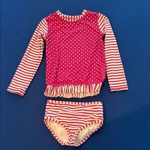 Ruffle Butts Pink and White Kids Swim Rashguard
